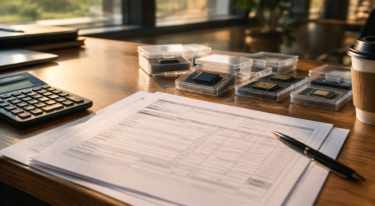 Buyer desk with RFQ forms calculator and chip samples