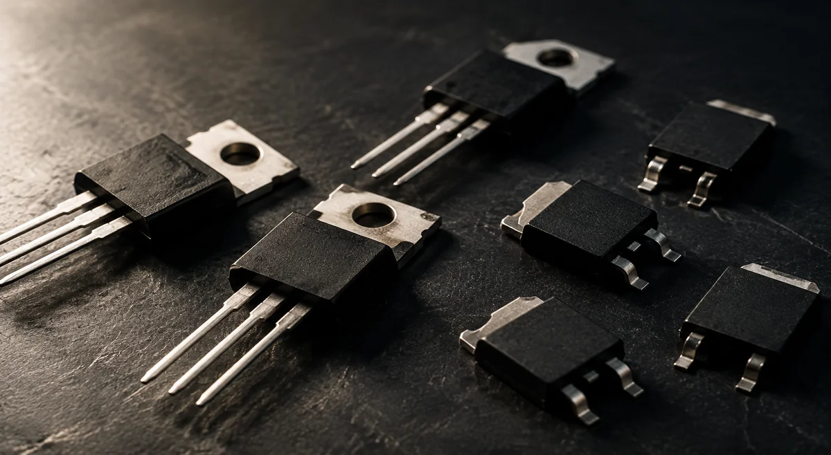 Power MOSFETs in TO-220 and D2PAK packages on a dark workbench