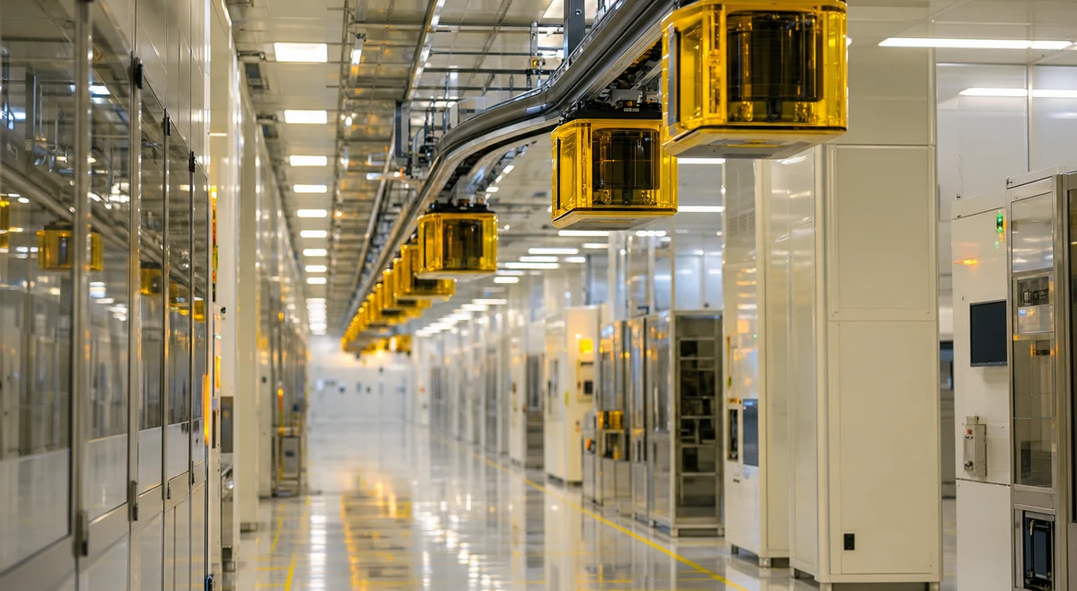 Semiconductor fab cleanroom corridor with wafer carriers